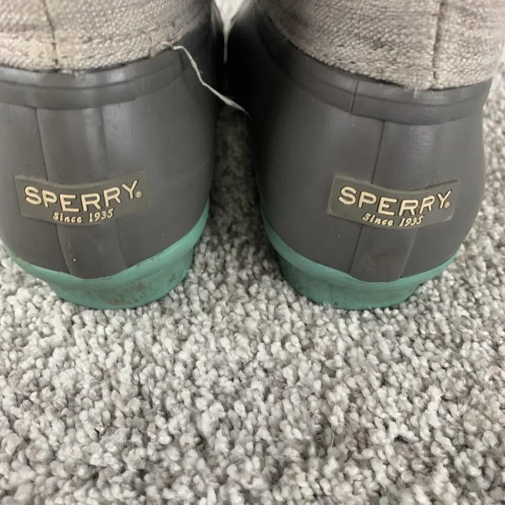 Sperry Saltwater Duck Boots Womens Size 8 Gray Waterproof Rubber Zip STS98155